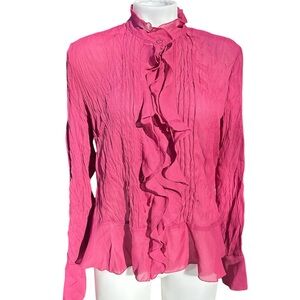 Vintage Allison Taylor Pink Ruffle Button-Up Blouse – Size L